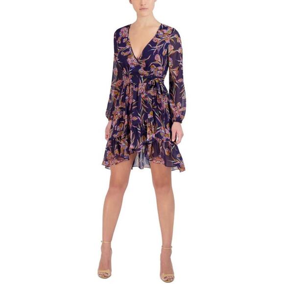 LAUNDRY BY SHELLI SEGAL
CHIFFON FLORAL PRINT WRAP DRESS size 8 (b15) - Picture 1 of 10